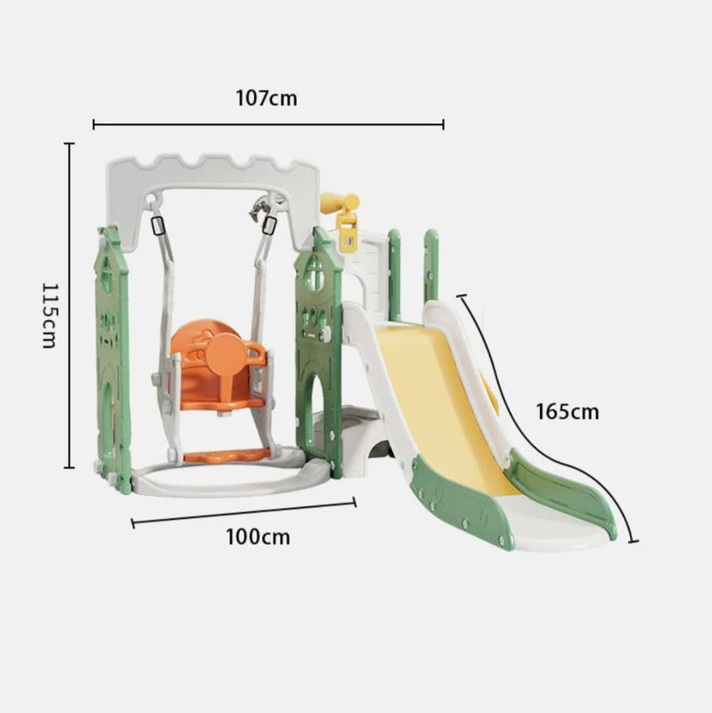Baby Kids Boy Girl Slide & Swing With Basketball Hoop Green And Yellow