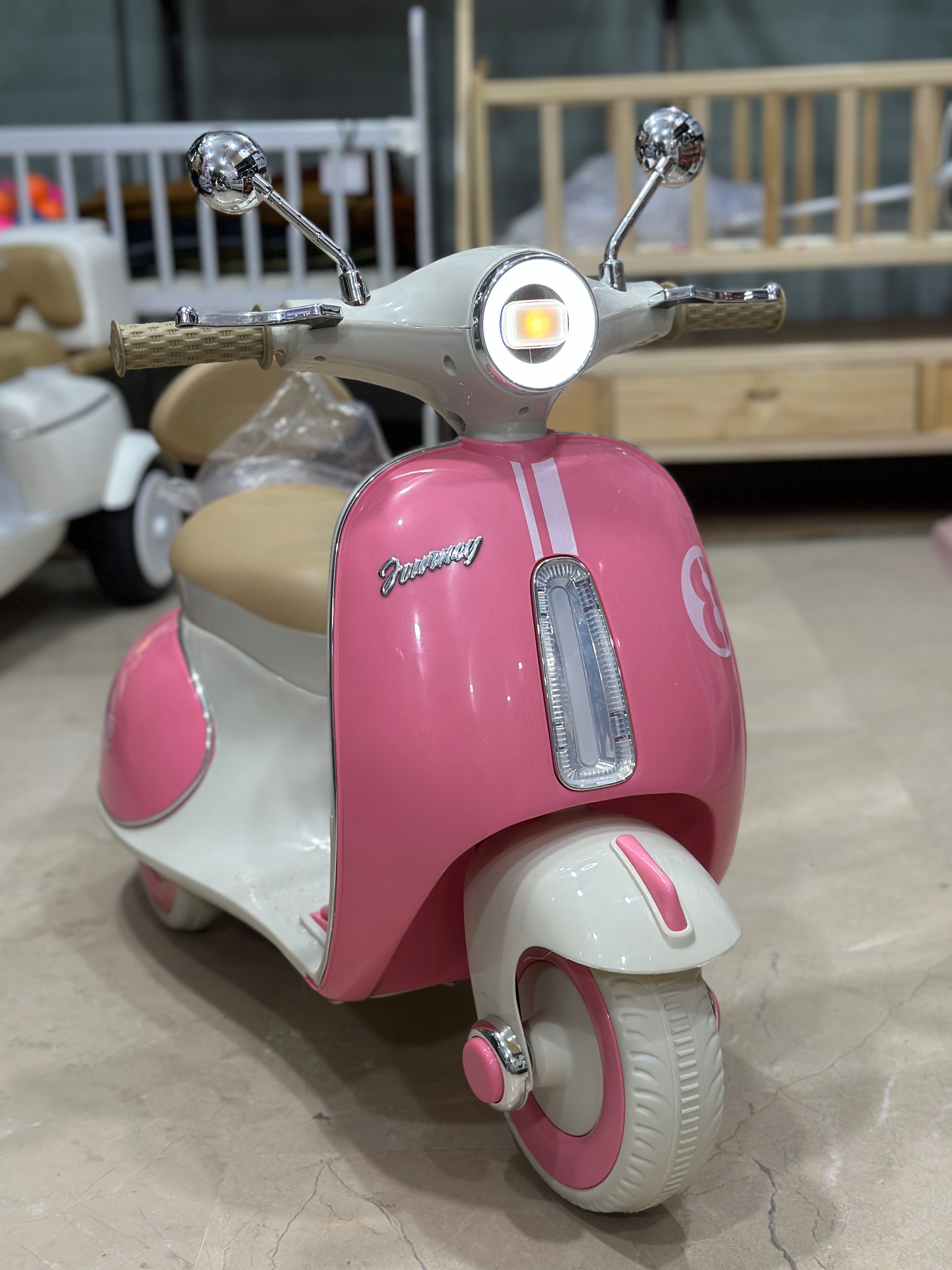 Premium Pink Kids Vespa – Double Motor | Double Battery | Luxury Ride-On Scooter