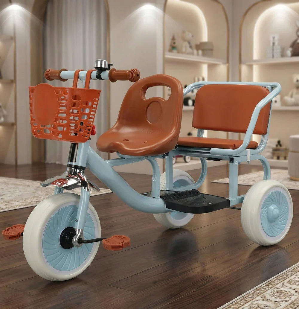 Shan Toys Imported Double Seat Cycle T-808 – Kids Two-Seat Tricycle with Basket