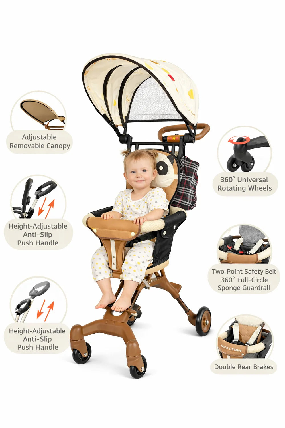 Shan Toys Smart Baby Stroller | Foldable Toddler Trike with Push Handle