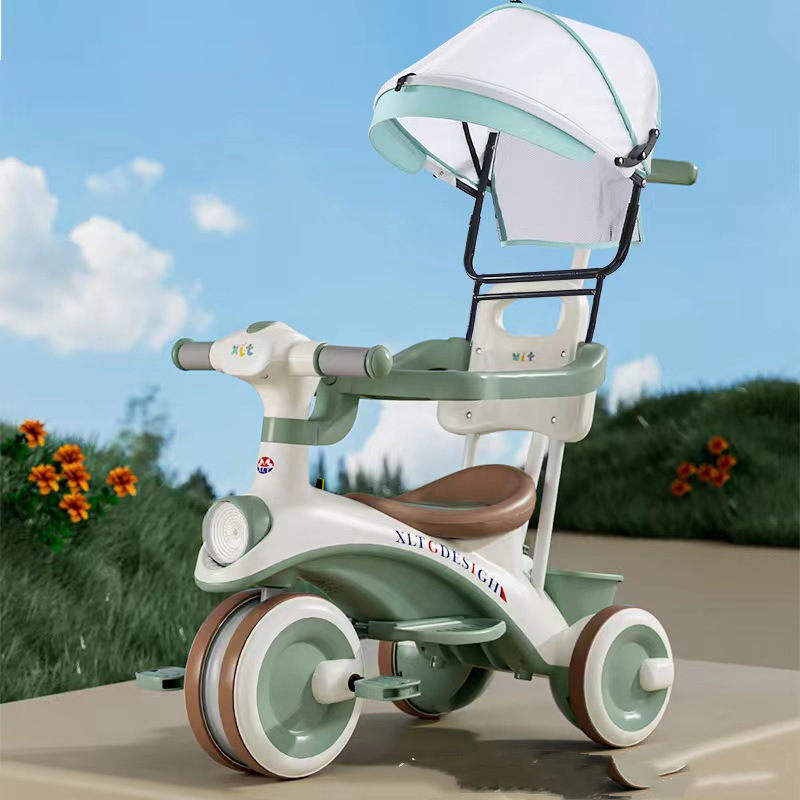 Shan Toys 3 Wheel Tricycle & Push Baby Push Car 606 – Kids Ride-On Tricycle with Parent Push Handle, Canopy & Pedals