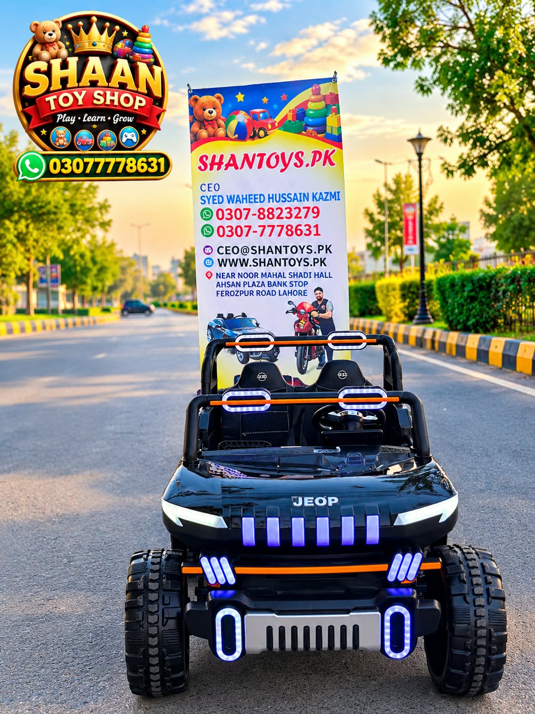 Shan Toys Premium Kids Electric Ride-On Jeep | 5 Motors | Leather Seat | Rubber Wheels | LED Lights