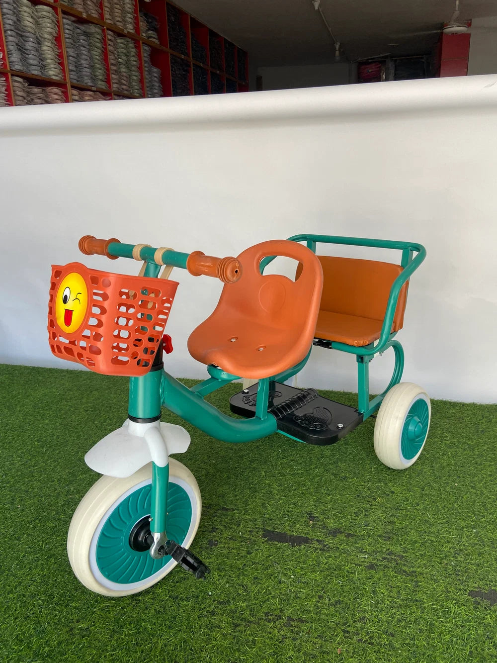 Shan Toys Imported Double Seat Cycle T-808 – Kids Two-Seat Tricycle with Basket