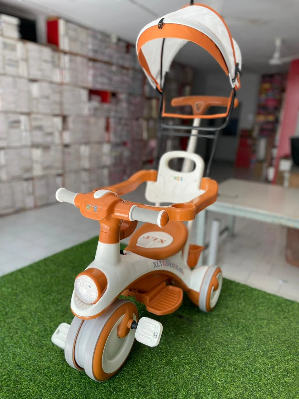 Shan Toys 3 Wheel Tricycle & Push Baby Push Car 606 – Kids Ride-On Tricycle with Parent Push Handle, Canopy & Pedals